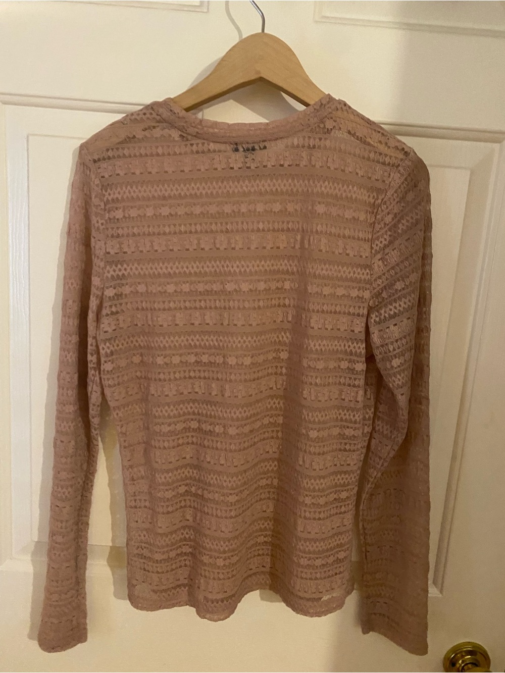 Express Long Sleeve Lace Knit Top - Mauve